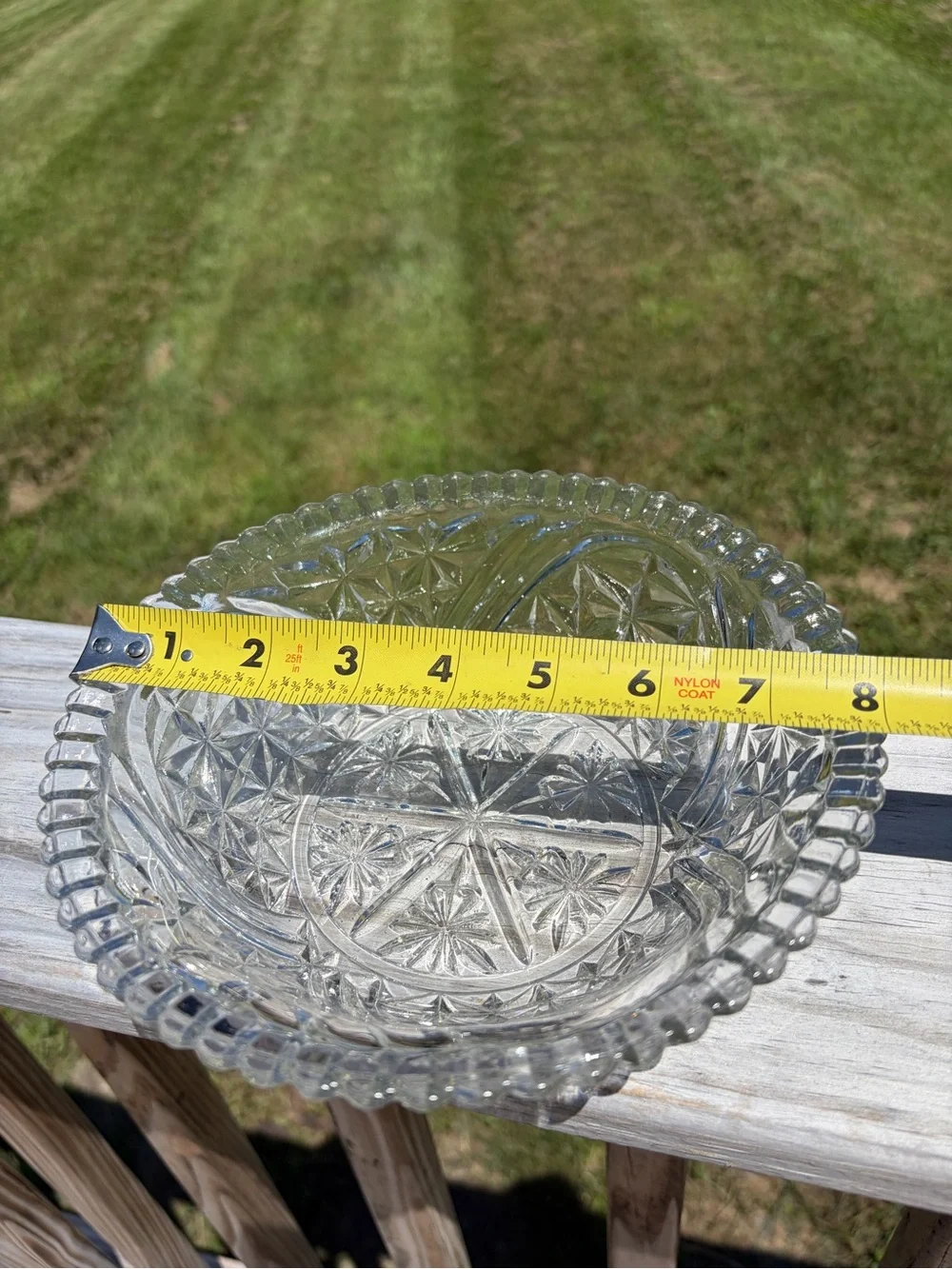 Anchor Hocking Stars And Bars Pattern 8” Clear Glass Salad Bowl Vintage Cottage
